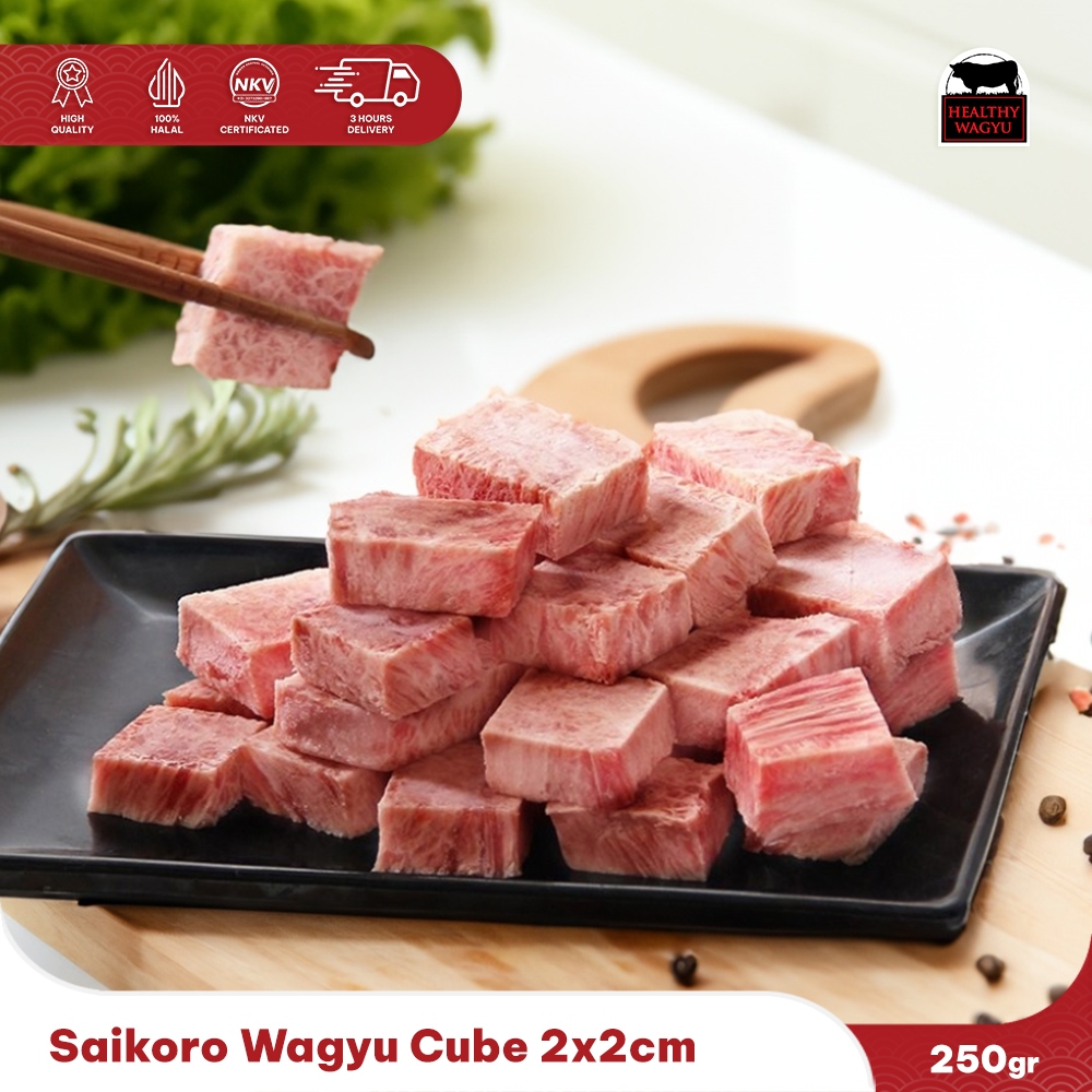 

Saikoro Wagyu Cube 2cmx2cm Halal 250gr Healthy Wagyu