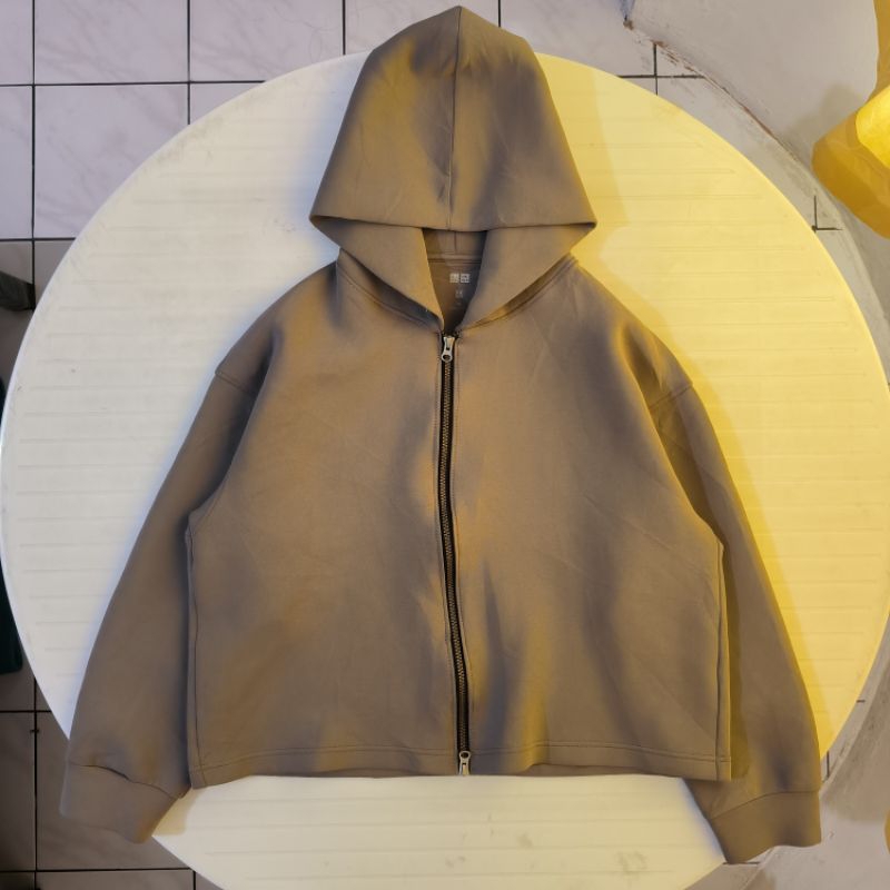 Uniqlo Sweat AIR DRY CROP HOODIE Dry Zipper Scuba Coksu Grey Abu Hoodie dry fit Oversized Boxy