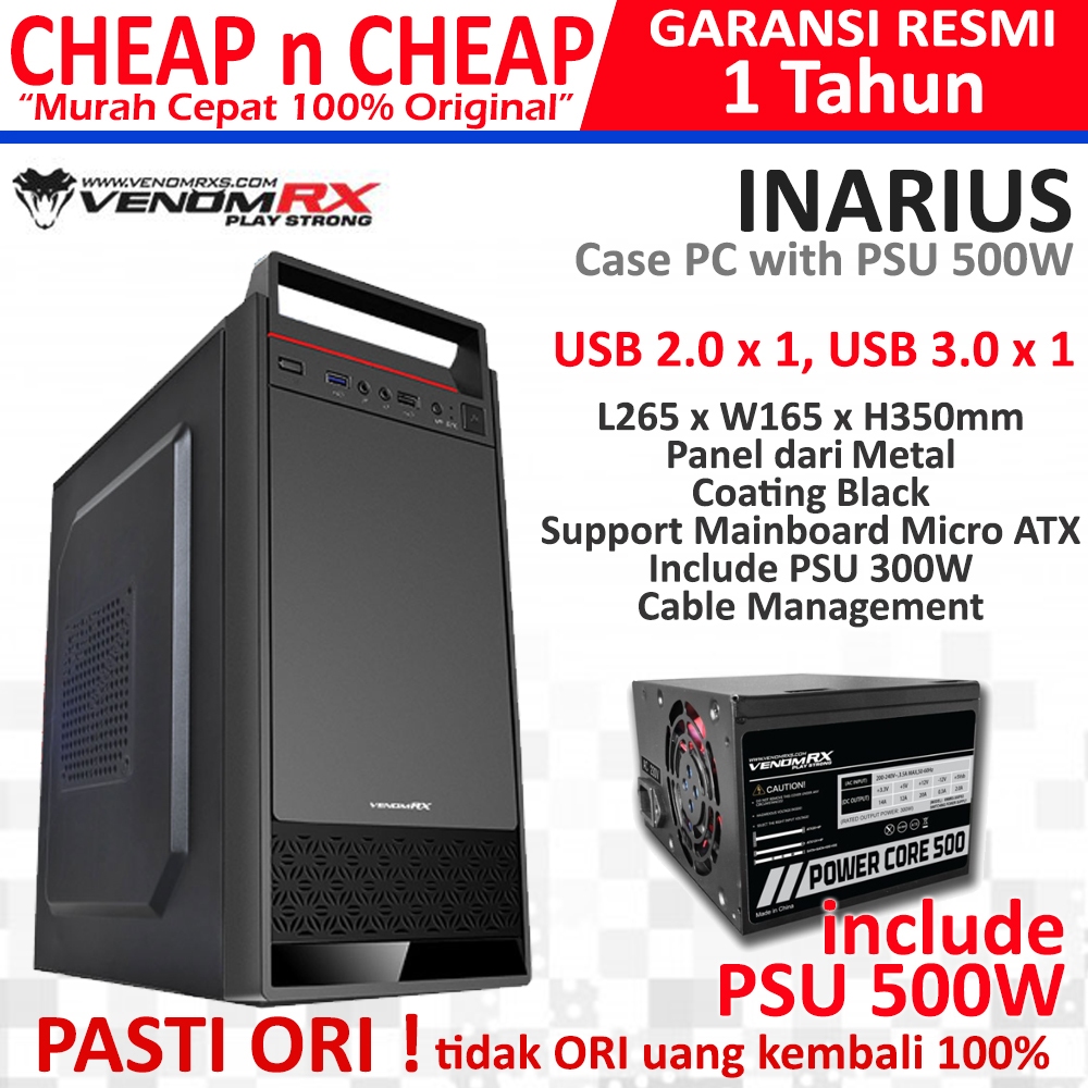 VenomRX Inarius + PSU 500W Case Casing PC Komputer Venom RX Kingpin Saiga