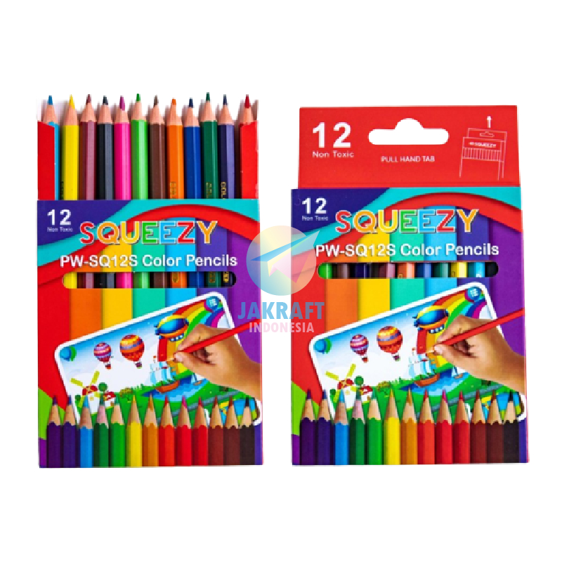 

(12 Pcs) Pensil Warna Pendek 12 Warna SQUEEZY PW-SQ12S Murah Berkualitas Export Non Toxic