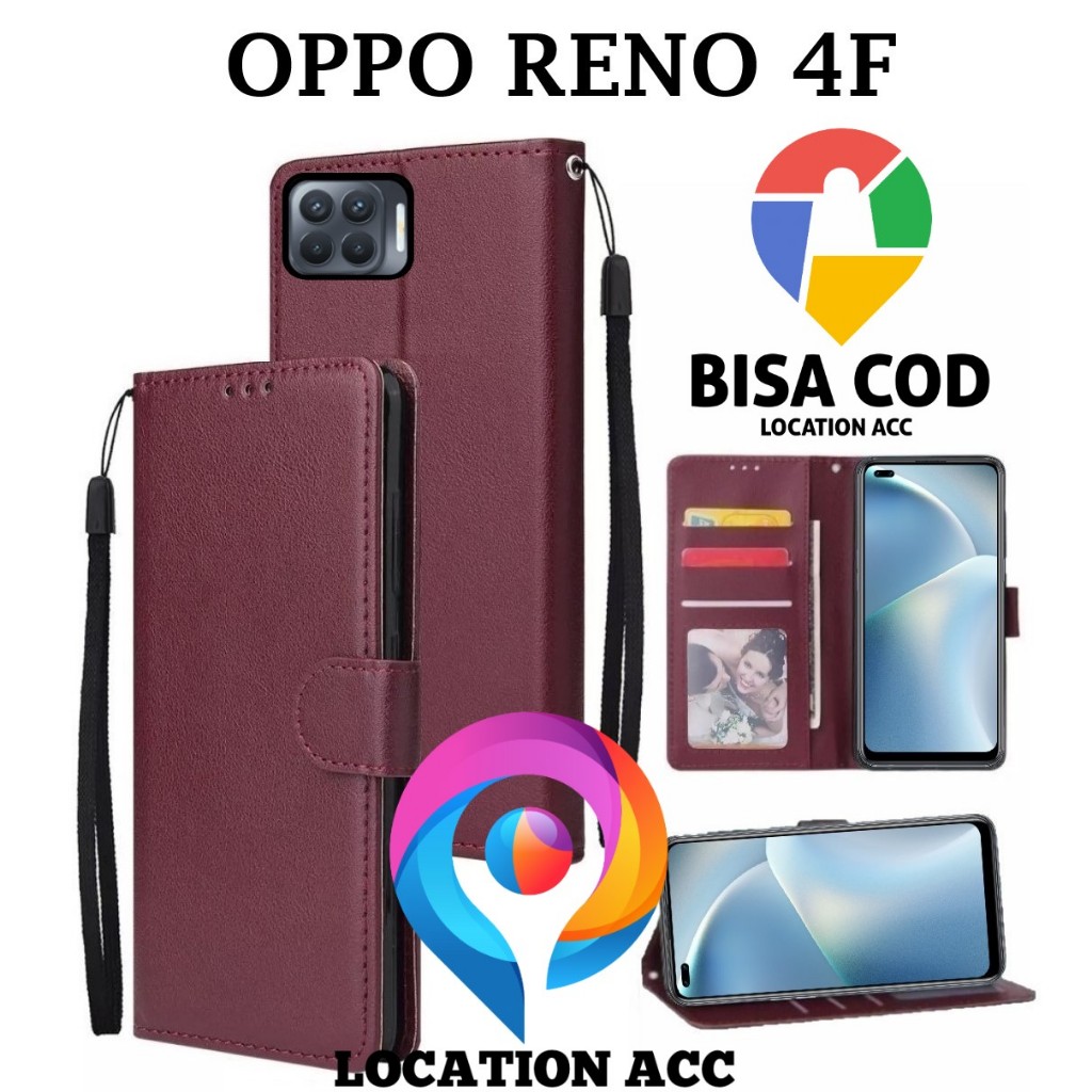 OPPO RENO 4F FLIP LEATHER CASE PREMIUM-FLIP WALLET CASE KULIT UNTUK OPPO RENO 4F - CASING DOMPET-FLI