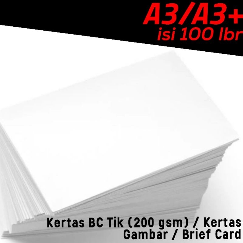 

[100 LEMBAR] Kertas BC Tik 200 gsm / Kertas Gambar/ Brief Card ukuran A3/A3+ | isi 100 lbr