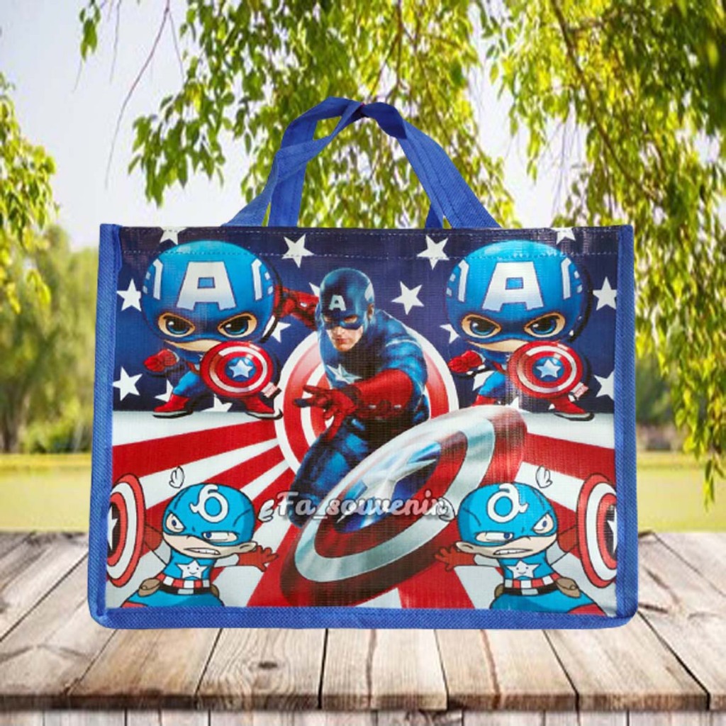 

Tas souvenir tas ulang tahun ready stock motif captain amerika muat box kfc dan bento Tas ultah MURAH snack karakter souvenir ulang tahun anak