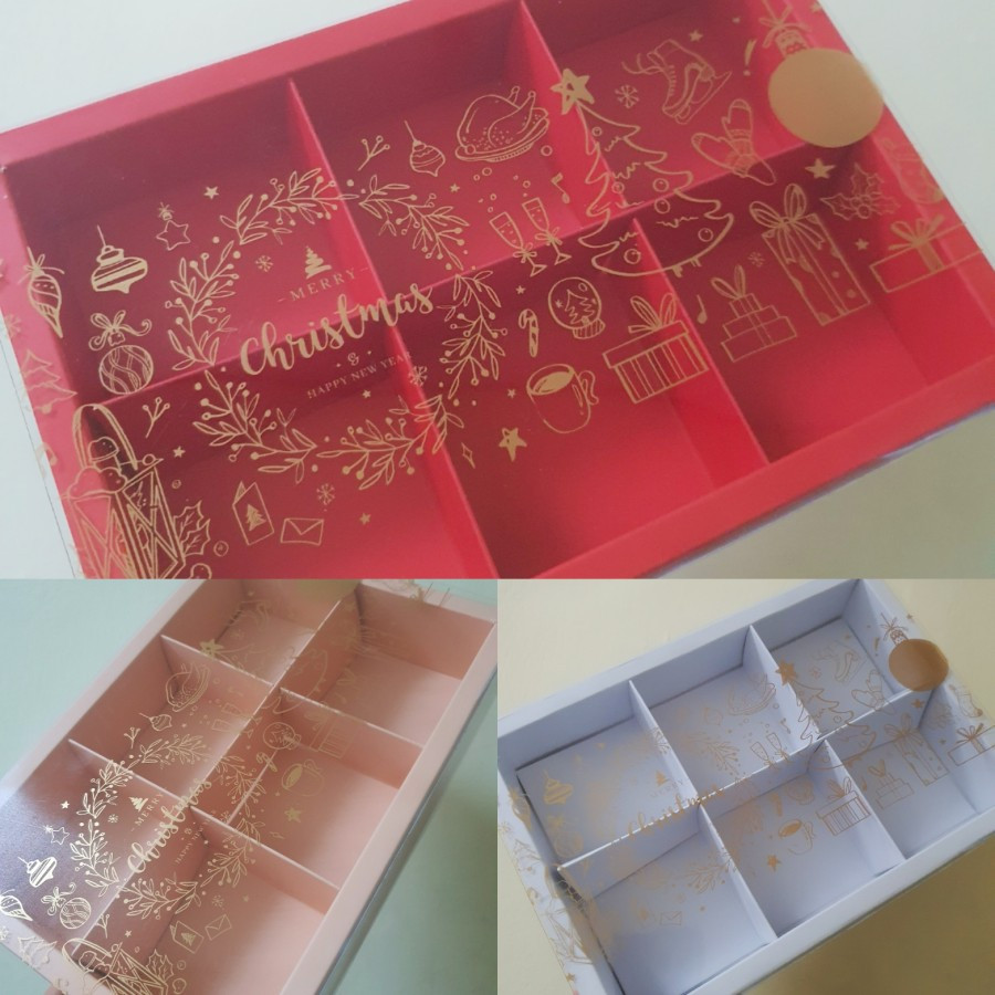 

(Isi 5pcs) Kardus Mika Special Christmas Edition 6 Sekat Ukuran 7.5 x 7.5 x 4.5cm Box Hampers Bingkisan Natal