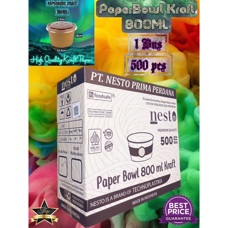 isi 500 Paper bowl coklat 800ml / Paper bowl 800ml / Paper bowl kraft laminasi 800ml / Paper bowl 80