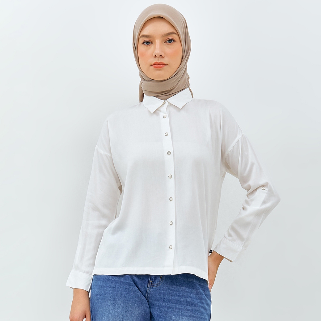 Flamoush Festus Ecru Casual Oversize Kemeja Wanita