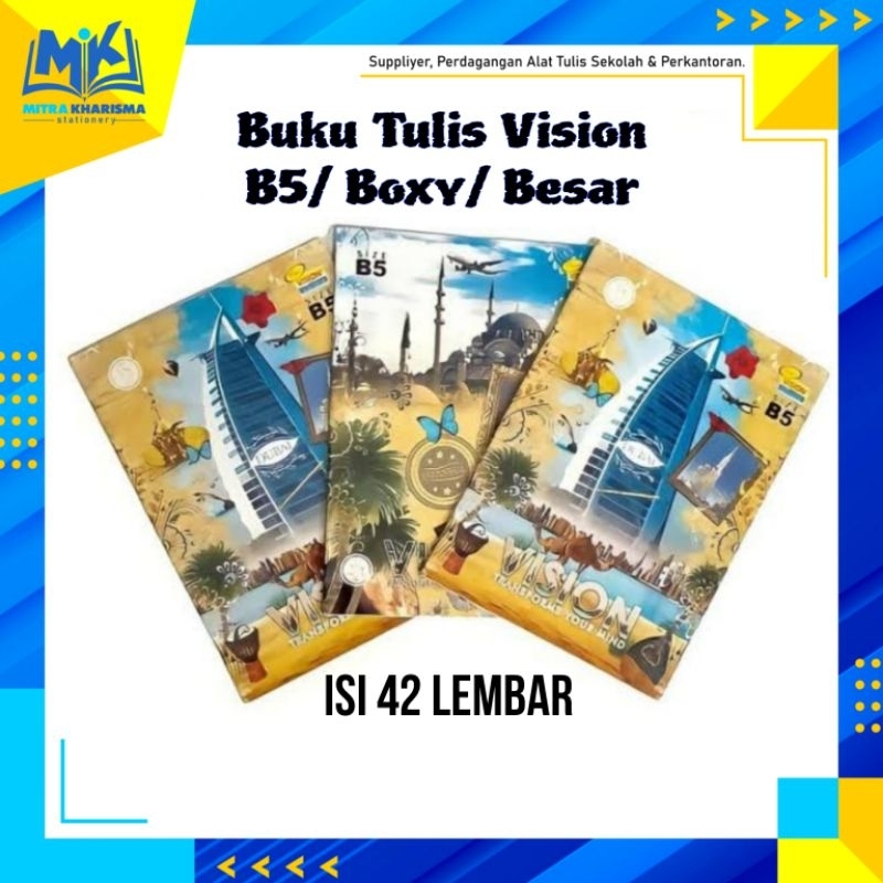 

Buku Tulis Garis VISION B5 (Boxy/ Besar) 42 Lembar (1 Pack Isi 6 Pcs)