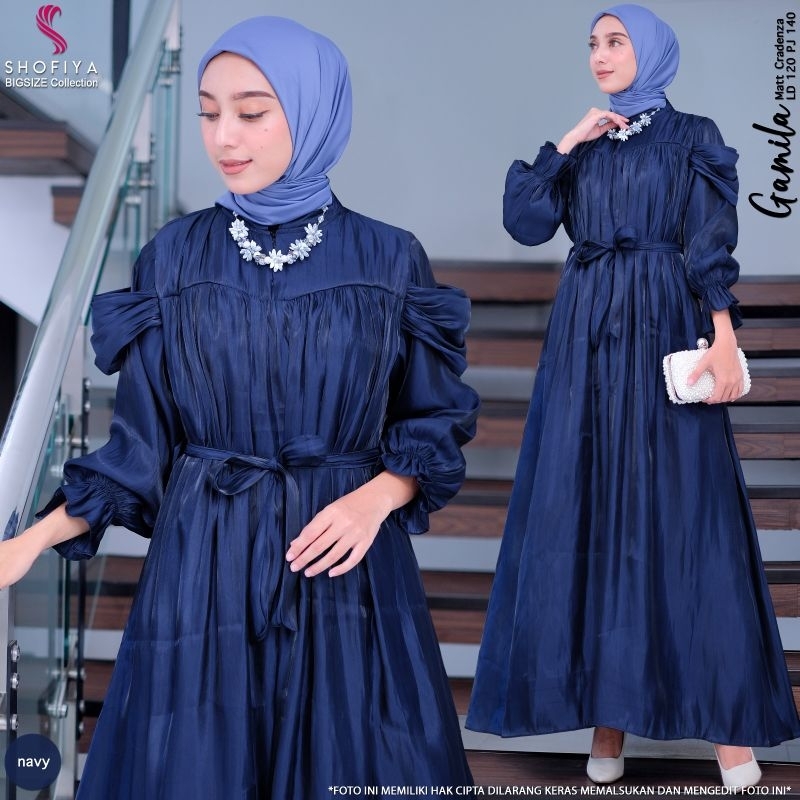 [LD 120] Gamila dress gamis pesta wanita jumbo bahan Cardenza Ori by Shofiya Big Size