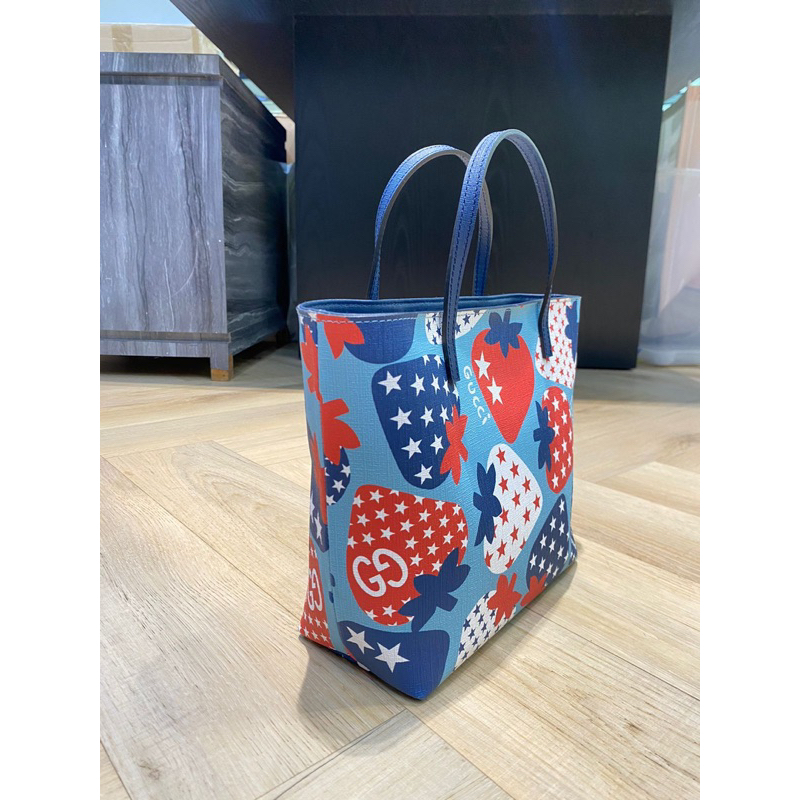 GUCCI MINI SHOPPING BAG TOTE STAWBERRY - BLUE -