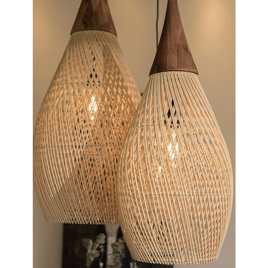 LAMPU ROTAN GANTUNG KAYU DIAMETER 25 CM