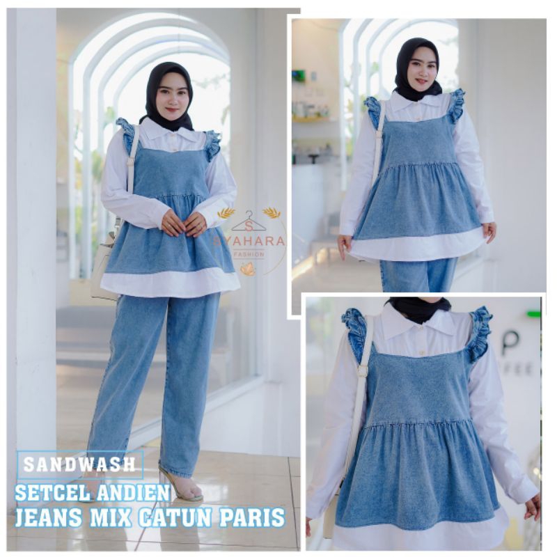 ONE SET BAHAN JEANS MIX KATUN PARIS