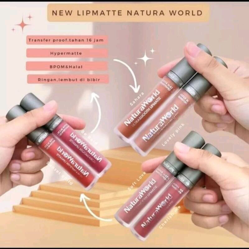 Lipcream Natura world ultrasmooth ringan tahan lama Seharian lipmatte ringan lipmate Viral 100% Prod
