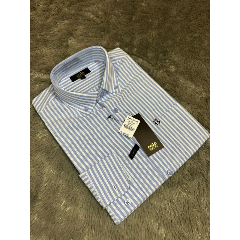 COLE ORI Kemeja Pria Slimfit Motif Salur Lengan panjang Formal