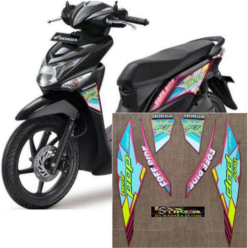 Striping Original Honda Beat POP hitam magenta tahun 2016 2017