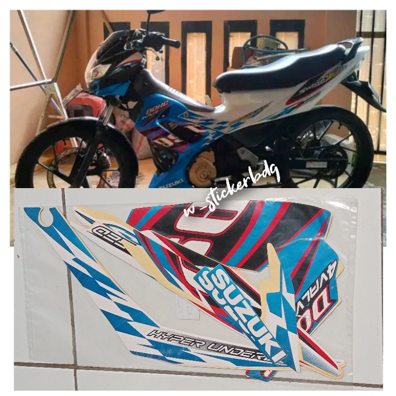 Striping Stiker Bodi Suzuki Satria F 150 Fu 2012 Biru Putih