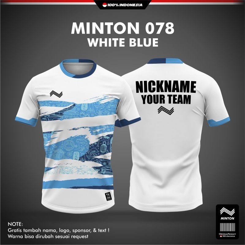 [ ANAK & DEWASA ] BAJU MINTON 078 WHITE BLUE KAOS BADMINTON VOLLY GOWES IMPORT PINGPONG JERSEY ORIGI