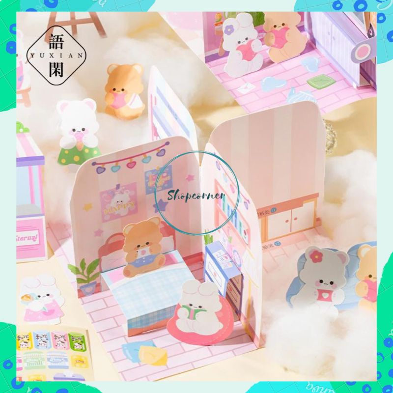 DIY Kerajinan Tangan Buku Stiker Motif Kartun Beruang Kelinci / DIY Scene Stickers Book Bear Rabbit