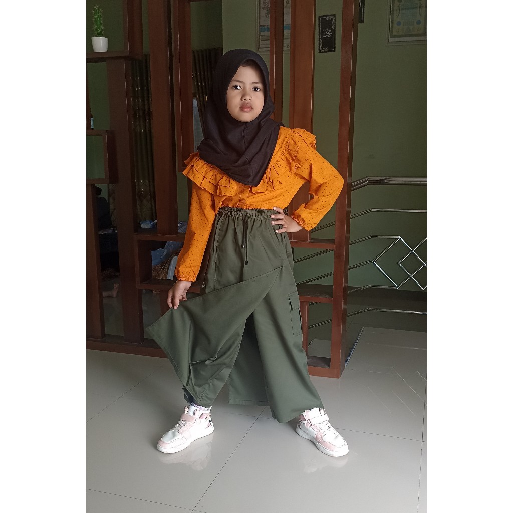 rok celana panjang anak warna hijau army