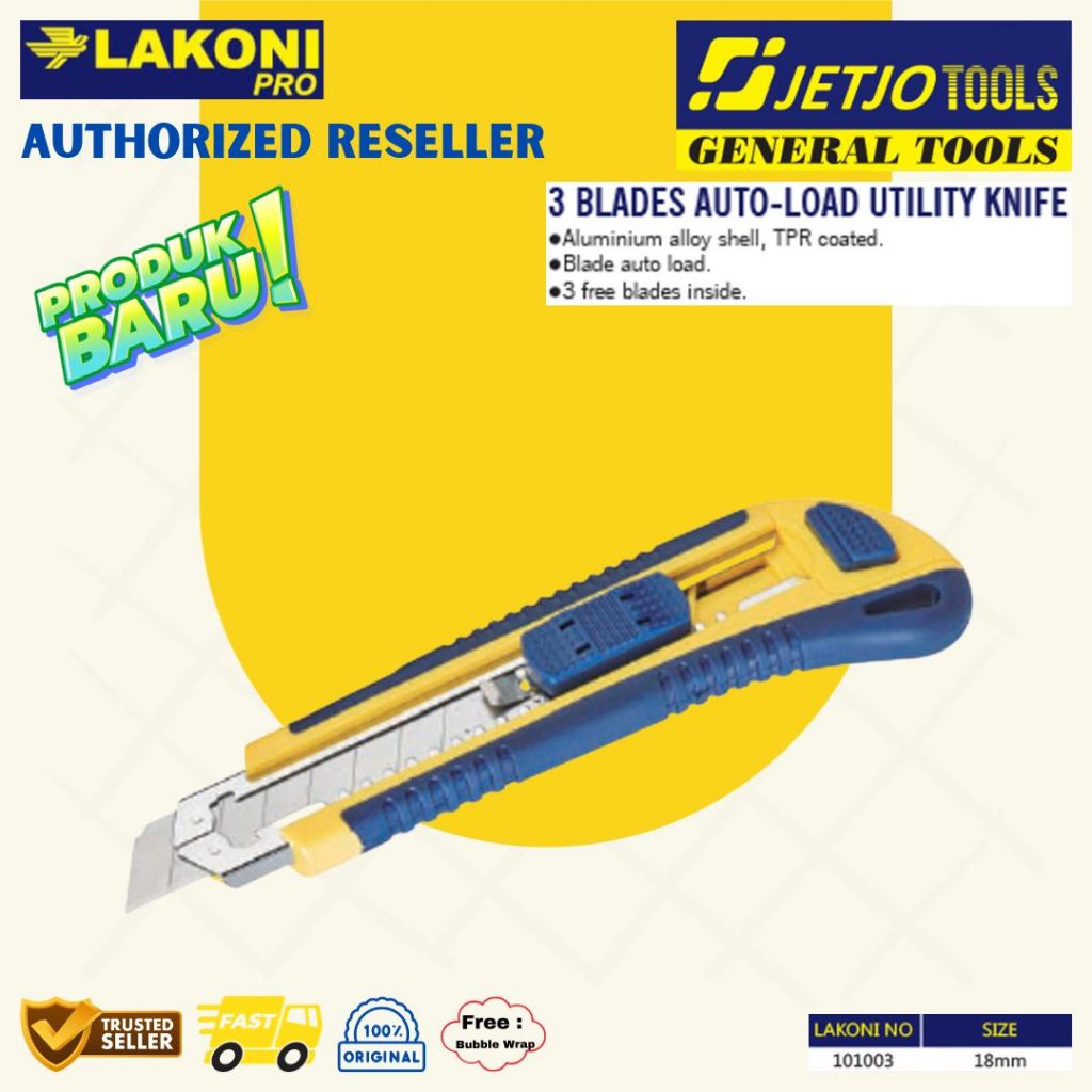 

Jetjo Tools Lakoni Pro 101003 Pisau Cutter 3 Blades Auto Load 18mm
