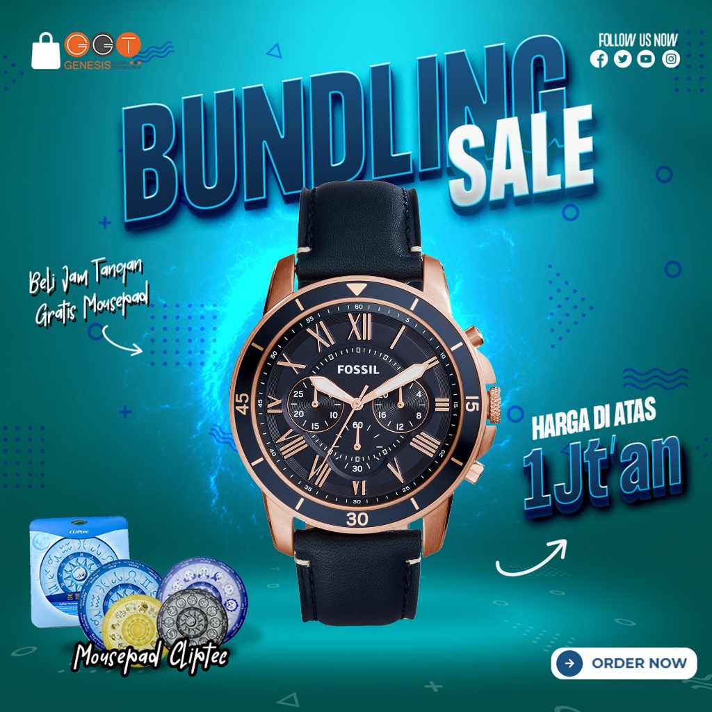 [DAPATKAN HADIAH] Jam Tangan Pria Fossil FS5237 Grant Chronograph Blue Dial Genuine Leather Strap