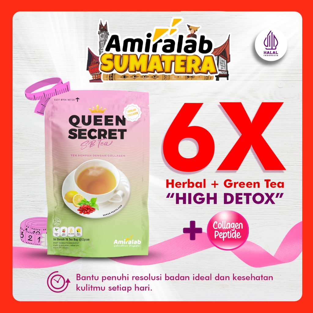 

AMIRALAB QUEEN SECRET SLIMMING BEAUTY TEA Minuman Teh Hijau Herbal Kurus Ideal Glowup 15 Bag