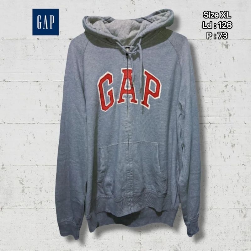 Hoodie Zipper Gep Bordir Size XL Abu Original Second Preloved