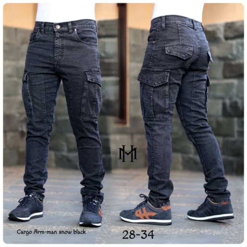 Celana Pria Jeans Cargo ARM Celana Denim Cargo Celana Cargo Jeans Pria