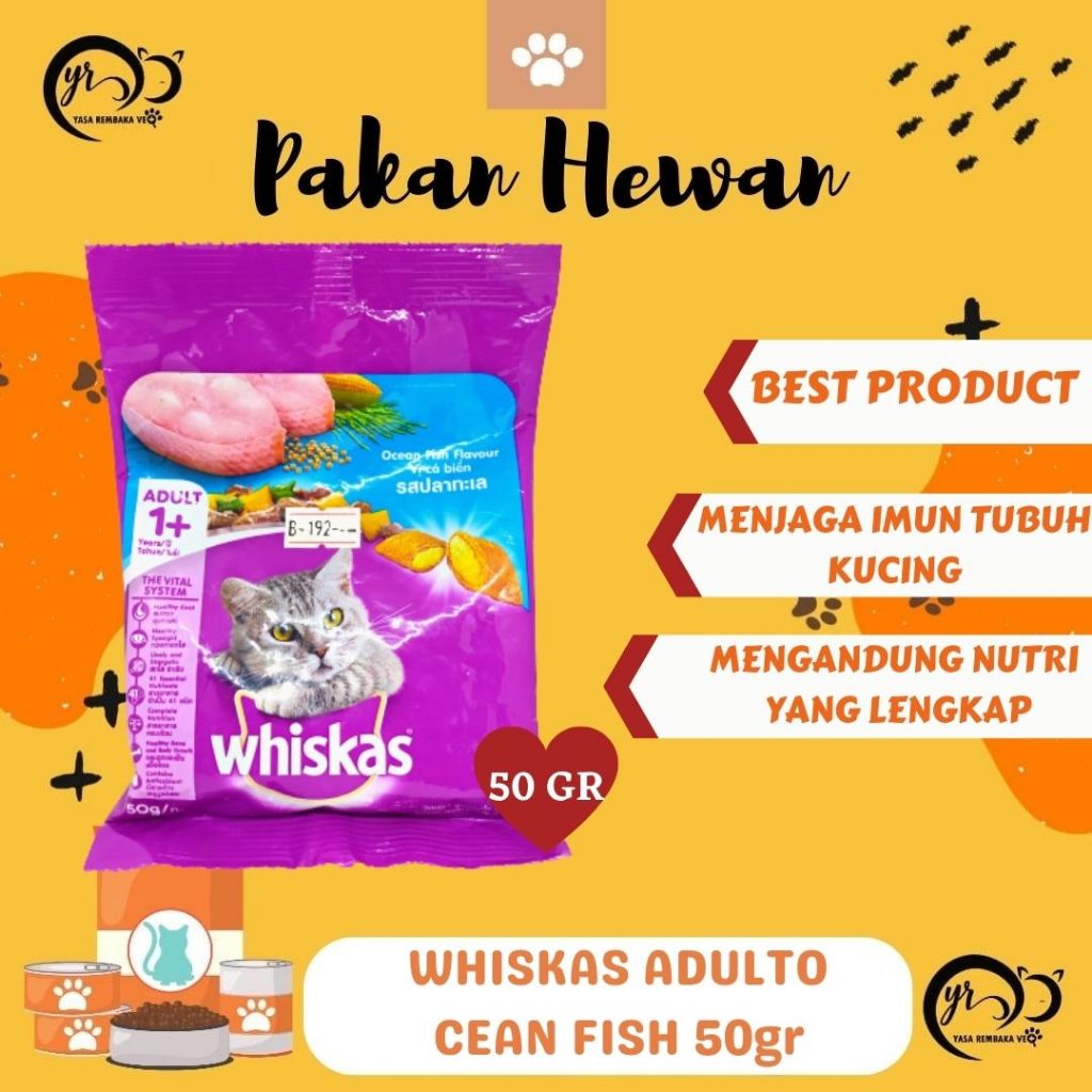 WHISKAS JUNIOR 2-12 BULAN & ADULT OCEAN FISH 50gr