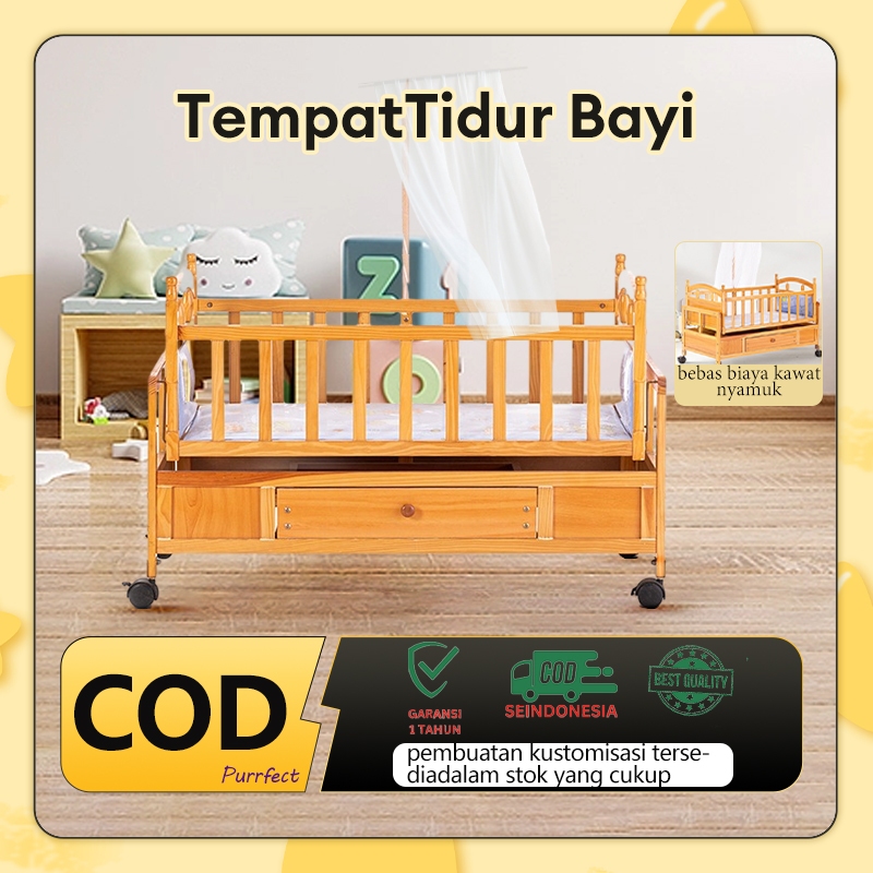 ⚡ tempat tidur bayi multifungsi kayu⚡/Kayu Solid Holly/ rocking Baby Box Bayi + Kelambu /kotak bayi/