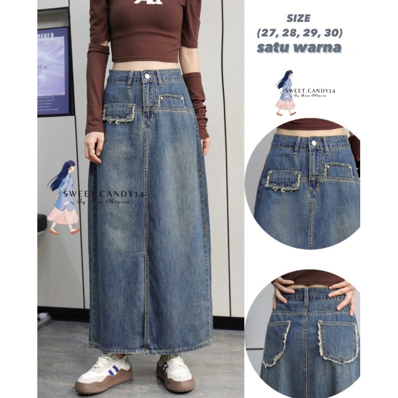 ROK JEANS WANITA/ROK JEANS PANJANG/ROK VINTAGE/ROK JEANS KOREA/ROK JEANS/ROK DENIM/ROK DENIM JEANS