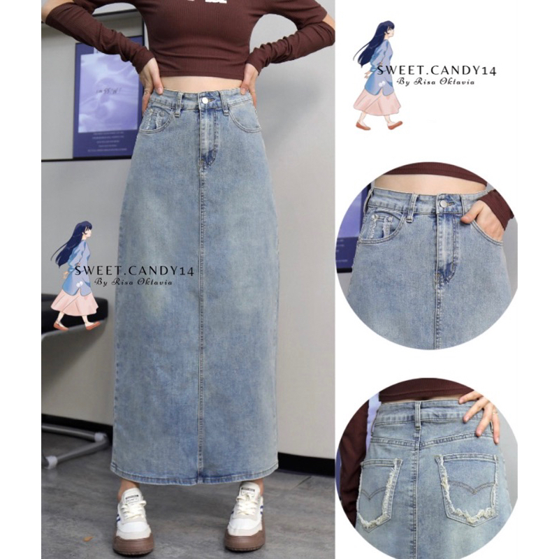 ROK JEANS WANITA/ROK JEANS PANJANG/ROK VINTAGE/ROK JEANS KOREA/ROK JEANS/ROK DENIM/ROK DENIM JEANS