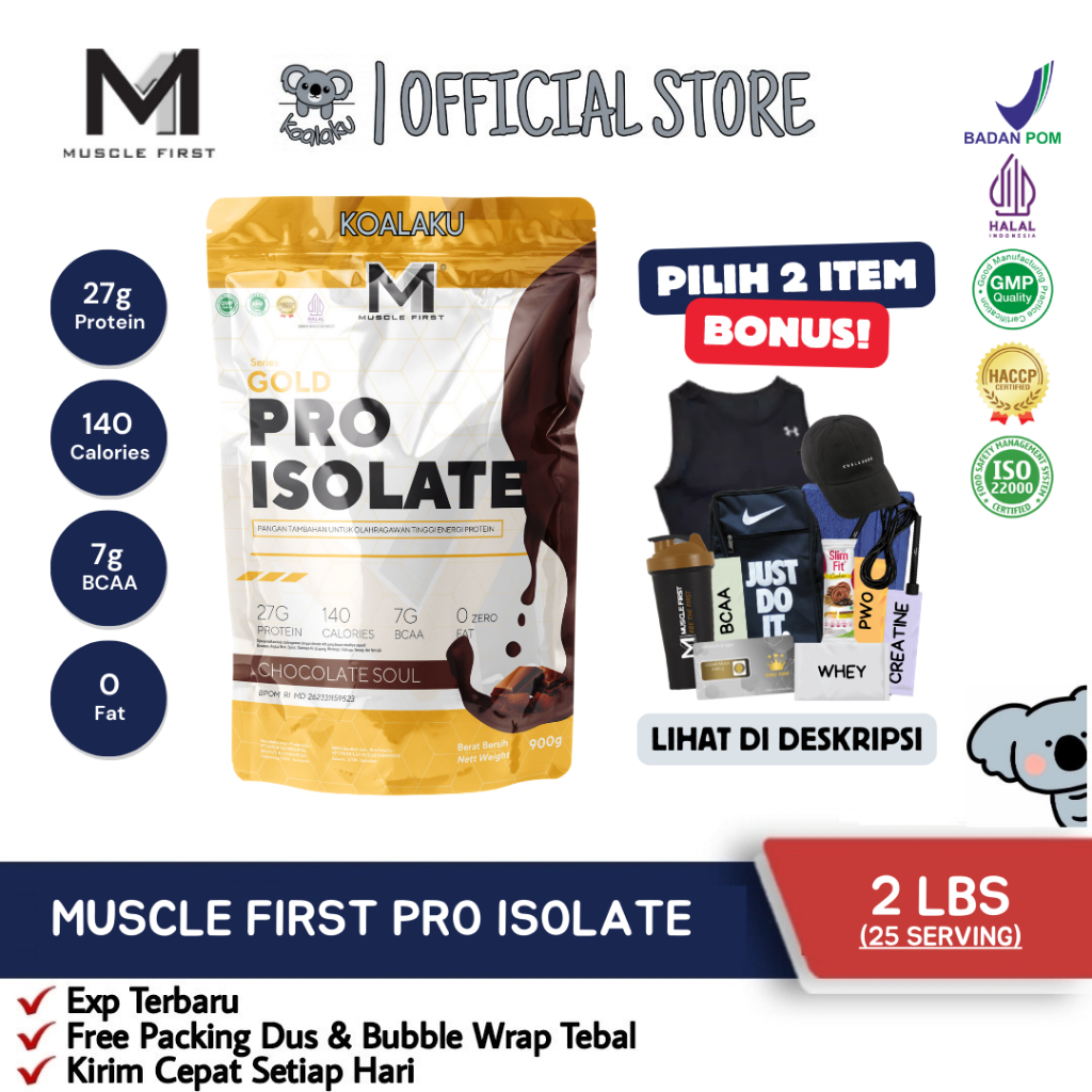 Muscle First Gold Pro Isolate 2lbs 900 gram Susu Whey Protein Isolate WPI Diet Suplemen Gym Fitness