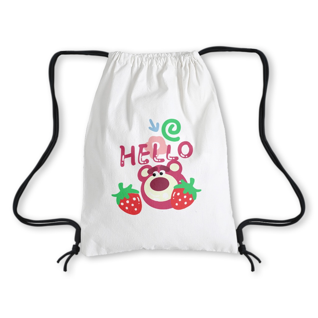 Tas Serut Kanvas Putih Sekolah Pria Wanita Lotso Hello