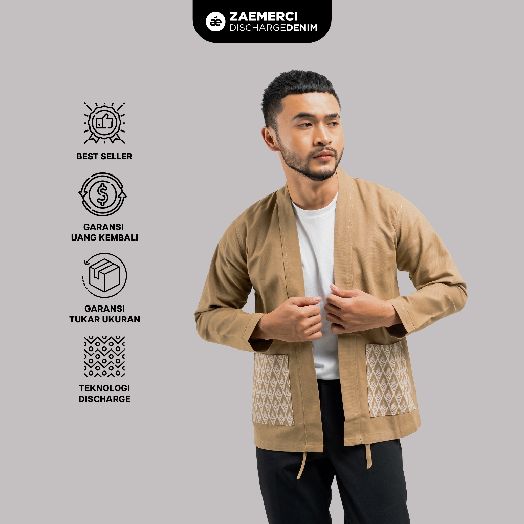 Zaemerci - Kimono Kanvas Baruna Khaki Lengan Panjang Pria | Outer Blazer Reglan Unisex Original