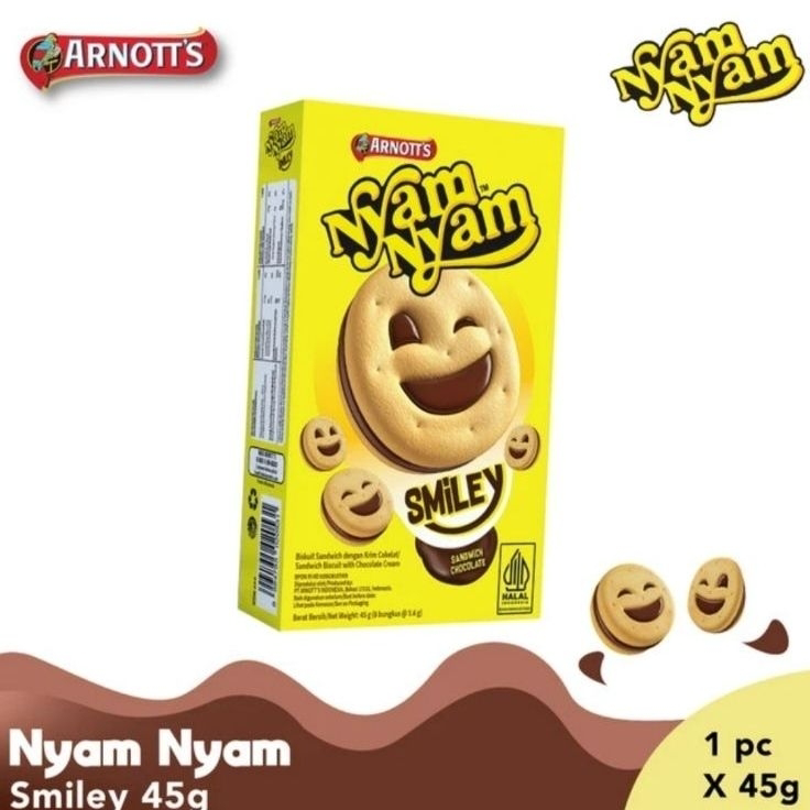 

Harga Termurah Arnotts nyam nyam SMILEY biscuit sandwich coklat 45 gram