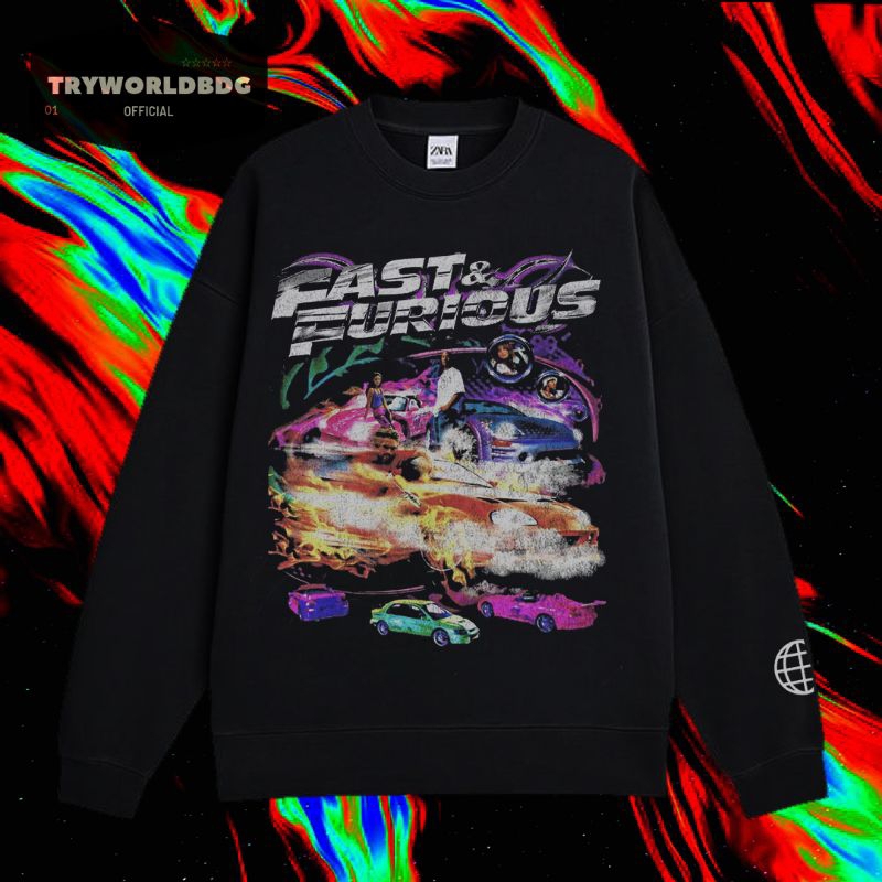 TRYWORLDBDG OFFICIAL "FAST & FURIOUS" CREWNECK | SWEATER | HOODIE | CREWNECK HITAM | CREWNECK FAST &