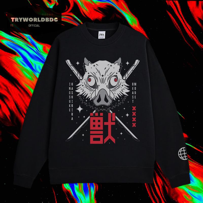 TRYWORLDBDG OFFICIAL "INOSUKE" CREWNECK | SWEATER | HOODIE | CREWNECK HITAM | CREWNECK EDISI ANIME |