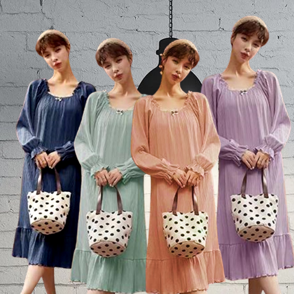 [BT] Daster Sabrina Knit Mutiara Lengan Panjang Baju Tidur Dress Kaos