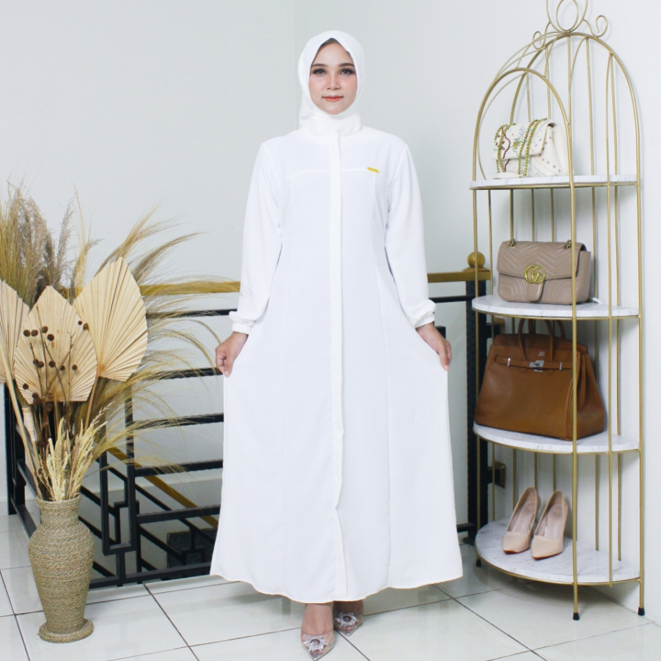 Putroelabel - Dress Gamis Polos Original Crinkle Premium Putih