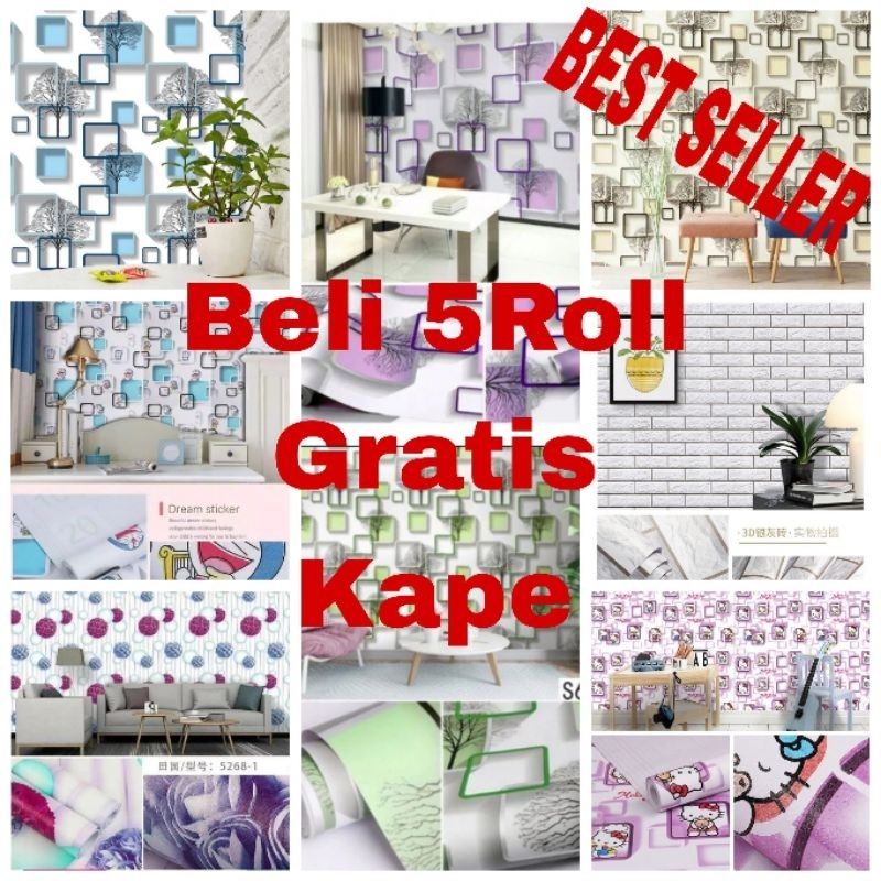Walpaper dinding 3D lengkap 900 10Meter x 45Cm,Wallpaper 3D