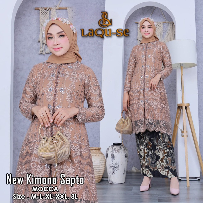 Stelan Kebaya Kimono Sapto Modern dan Kekinian Bahan Tille Bordir Premium Full Payet Ori Set Kebaya 