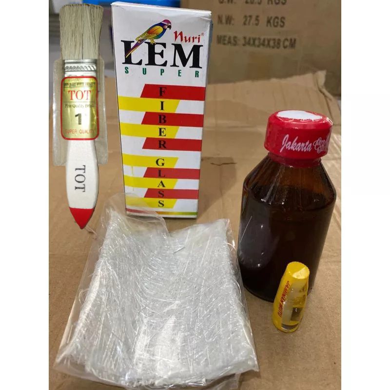 (GRATIS KUAS + Sarung tangan Plastik)/LEM FIBER GLASS NURI ORIGINAL/Lem Fiber glass Nuri 200gr (free