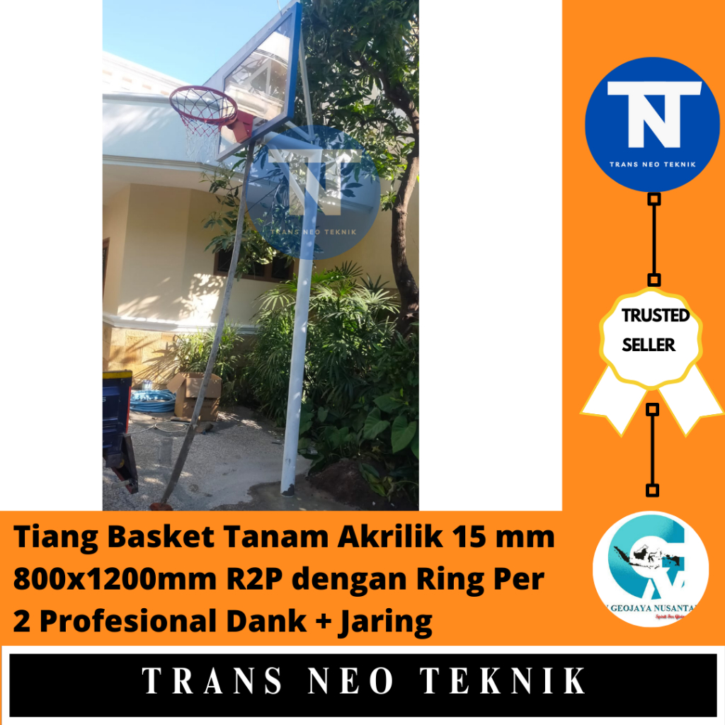 Tiang Basket Tanam Akrilik 15 mm 800x1200mm R2P dengan Ring Per 2 Profesional Dank + Jaring
