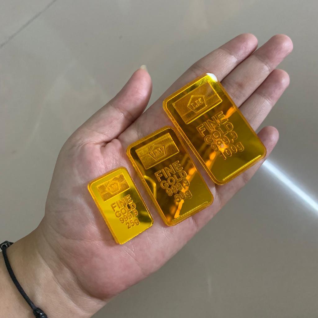 Replika Logam Mulia Emas Batangan Akrilik Mirror Gold