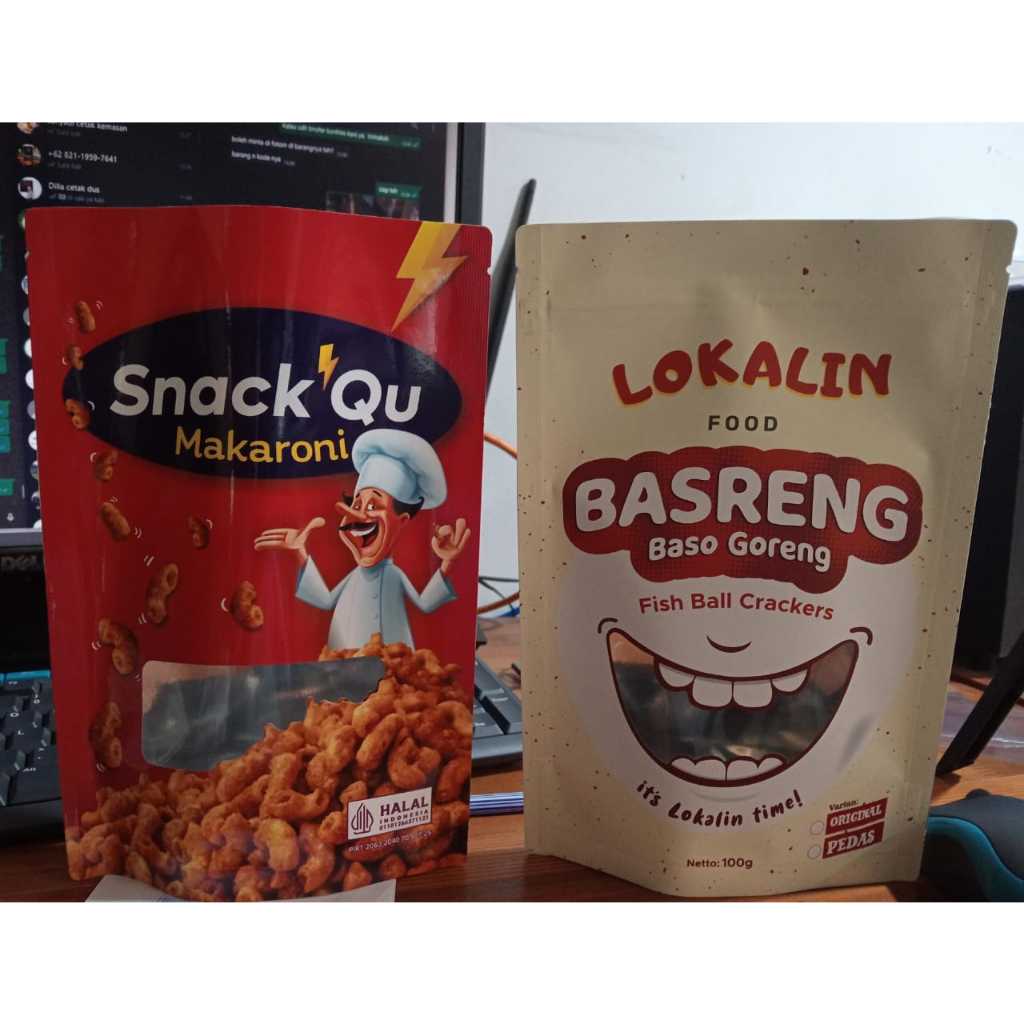 Cetak Kemasan Standing Pouch 14x22 Papper Foil Full Printing plus window