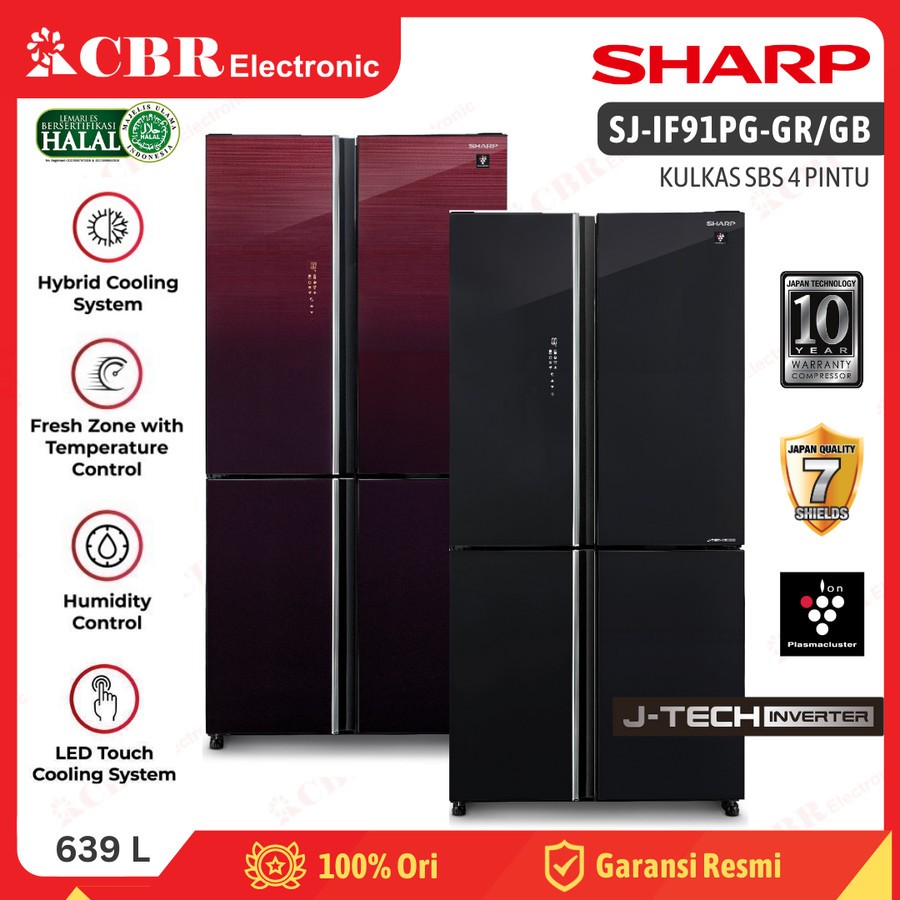 Kulkas SHARP Side By Side 4 Pintu SJ-IF91PG-GB / SJ-IF91PG-GR (Inverter) 639 L