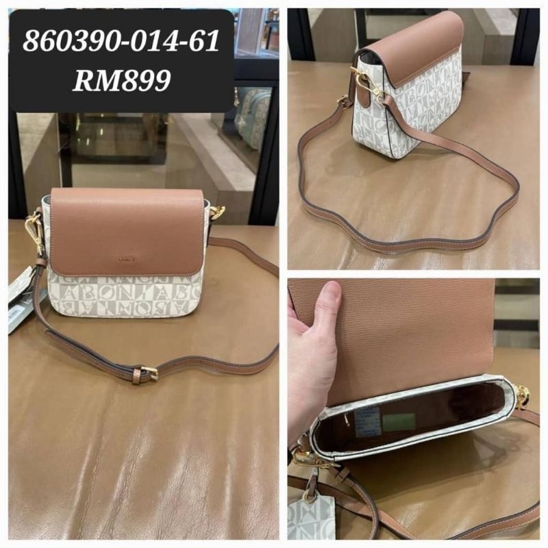 tas bonia original sling bag monogram putih coklat