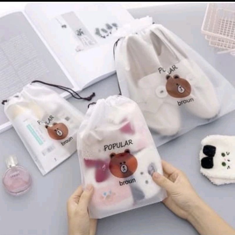 Pouch transparan serut Beruang/polos-travel pouch-pouch kosmetik