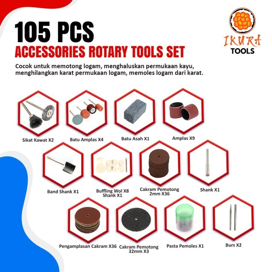IKURA 105 Pcs Mata Tuner Bor Potong Aksesoris Mini Grinder