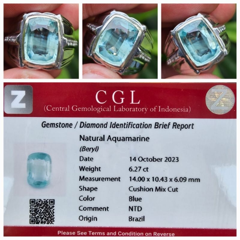 Natural Blue Aquamarine Beryl Brazil Memo 6.27 crt
